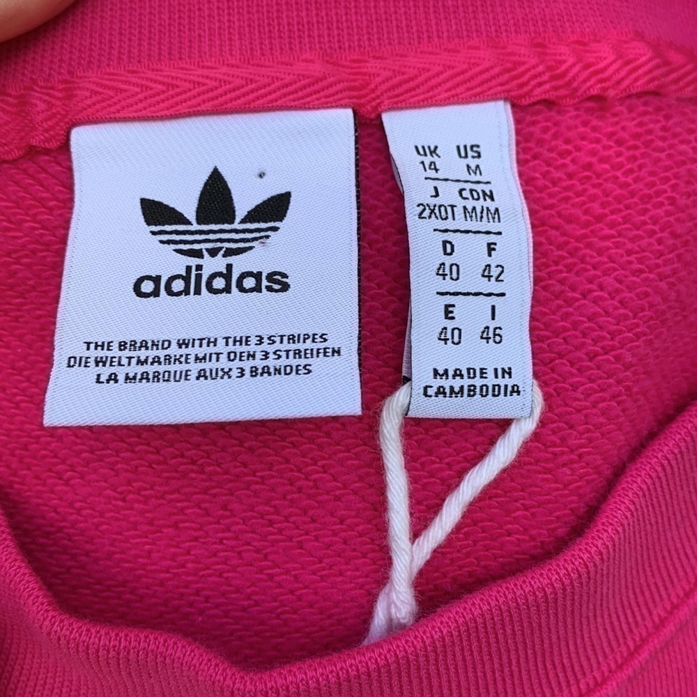 Nwot Adidas Bellista Oversized Sweatshirt W/ Tie Cuffs - Hot Pink - Picture 12 of 15